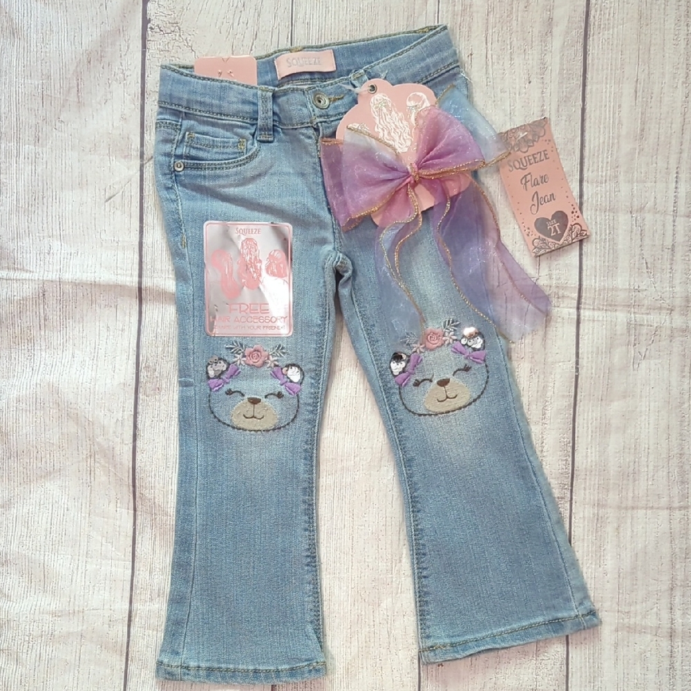 Squeeze Kids Light Blue Jeans with Bear Embroidery